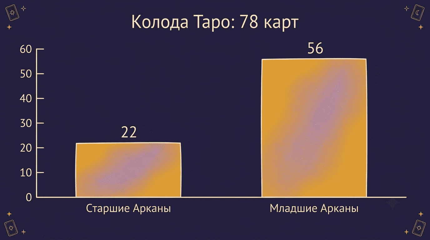 Диаграмма состава колоды Таро: 22 Старших Аркана и 56 Младших